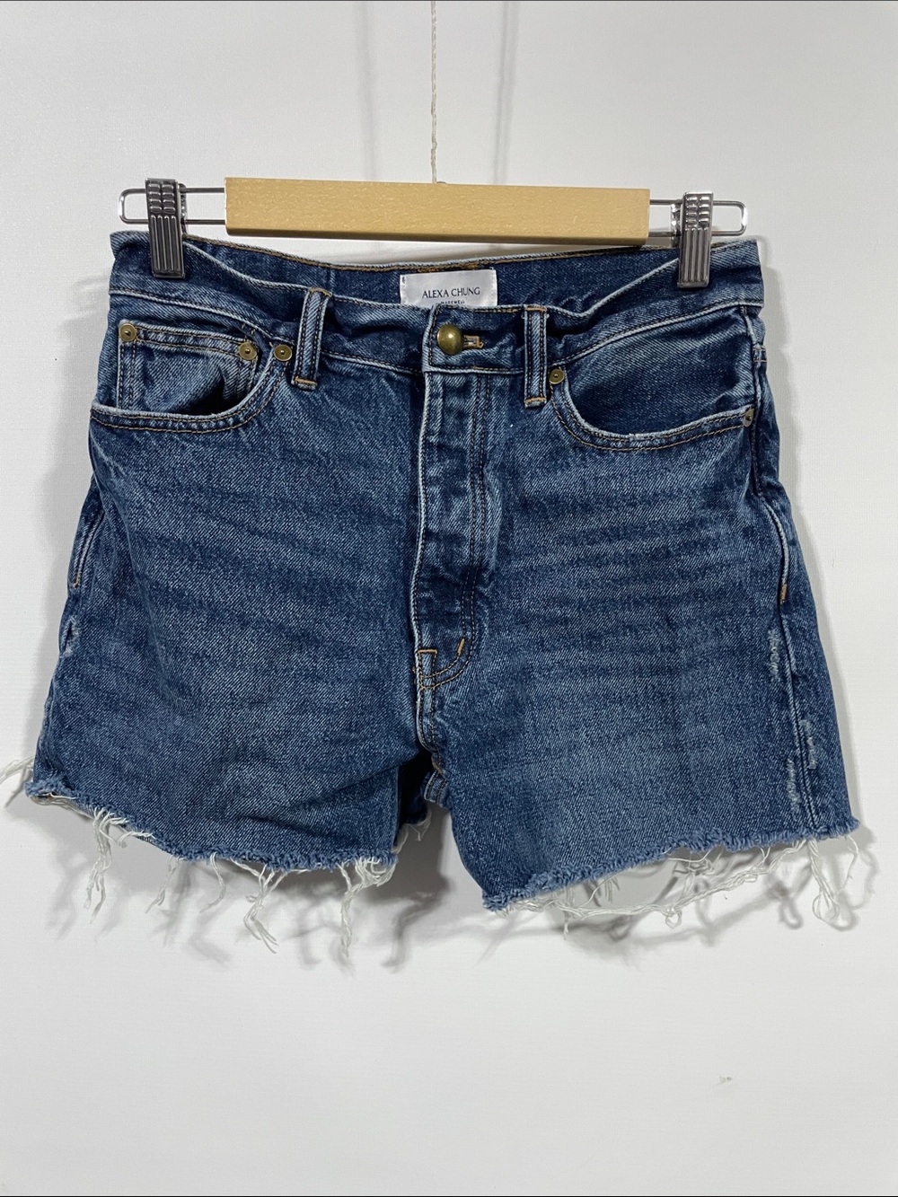 Alexa Chung High-Rise Dark Blue Denim Cutoff Shorts